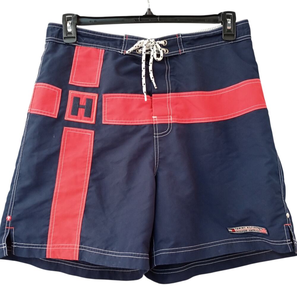 Vintage Tommy Hilfiger Freedom America Swim Trunk Red & Navy Shorts Men’s L